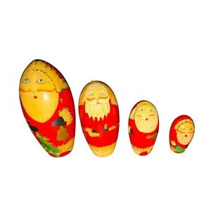 Santa Claus Nesting Dolls Vintage Wooden‎ Russian Christmas Holiday Decor Set